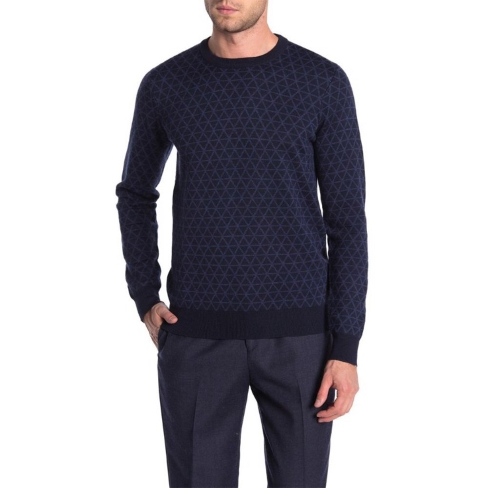 Toscano Men’s Wool Crew Neck Navy Printed Sweater